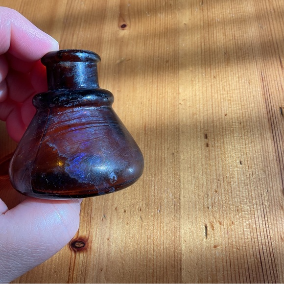 ANTIQUE CARTERS INK BOTTLES ICE BLUE TEAL & AMBER IRIDESCENT LOT OF 2 VINTAGE - Picture 7 of 8